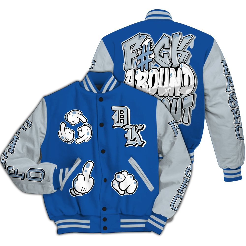 Varsity Jacket To Match Low Space Royal 11s - F Around Find Out Graphic All Over Print