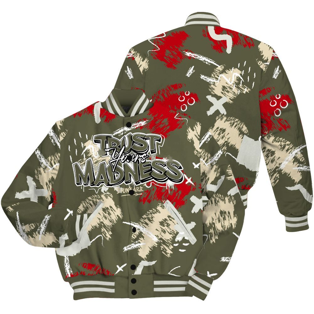 Varsity Jacket To Match Low OG Medium Olive 1s - Trust Your Madness Retro All Over Print