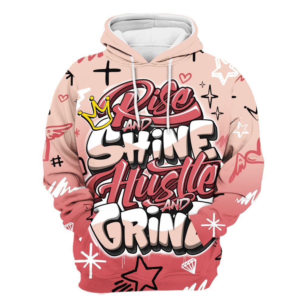 Hoodie To Match Washed Coral 2s Shirt, Rise Shine Hustle Grind All Over Print