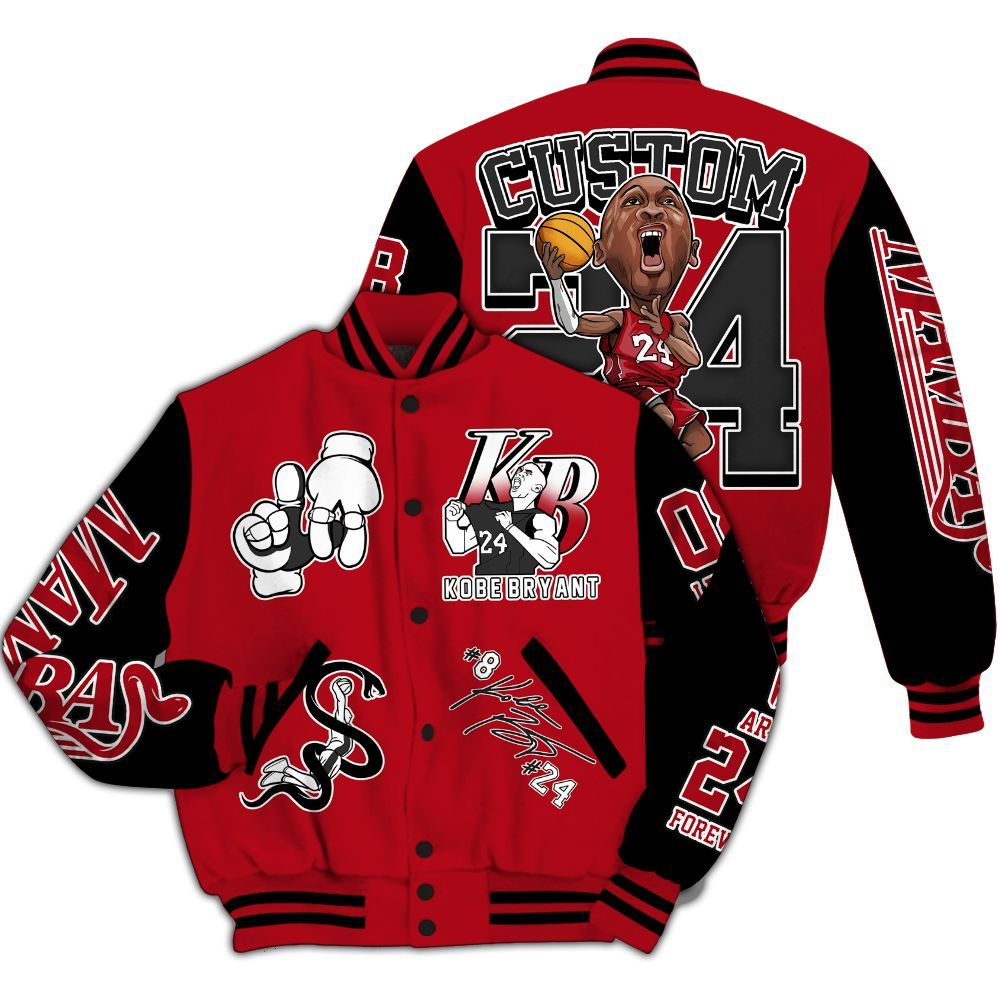 Varsity Jacket To Match Bred Velvet 11s Varsity Jacket- Legend 24 Snake Mamba Graphic Custom Name All Over Print