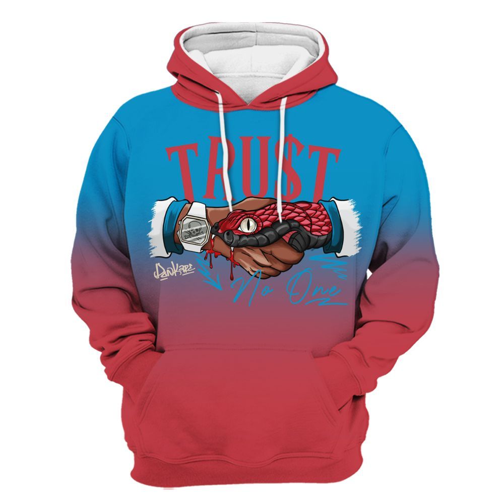 Hoodie To Match High OG University Red Dark Powder Blue 1s - Snake Trust No One Drip All Over Print