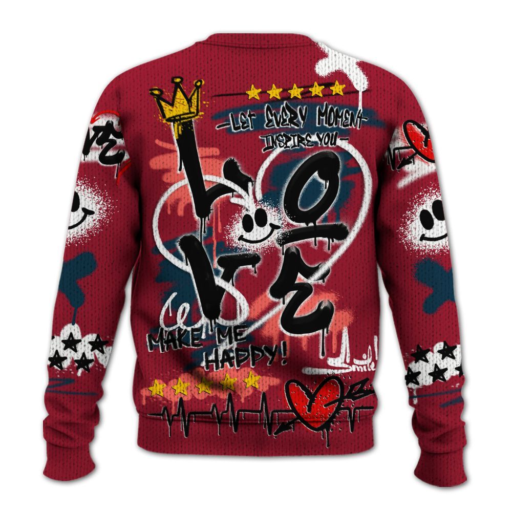 Knitted Sweater To Match Mid Multi Color 2022 1s - Happy Love Beats Graffiti Streetwear