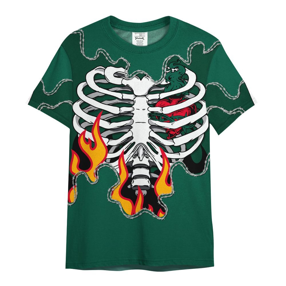Shirt To Match Oxidized Green 4s - Skeleton Heart On Fire All Over Print