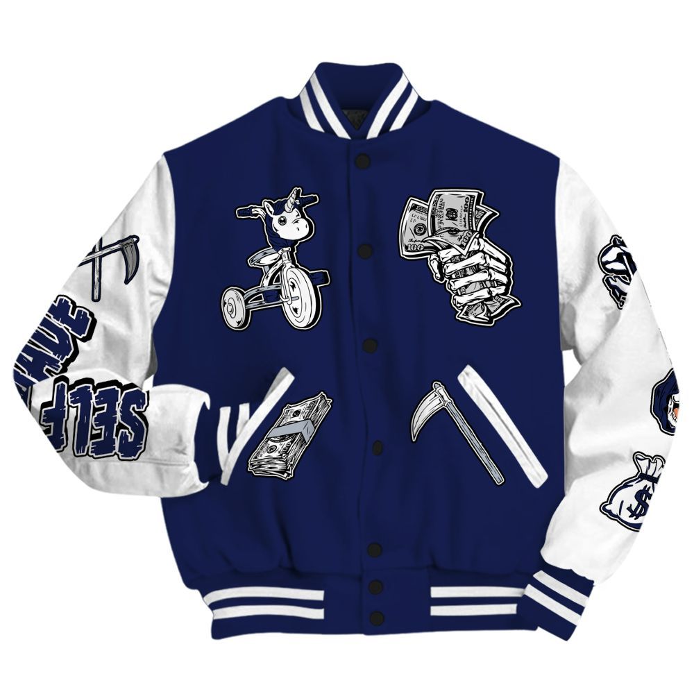 Varsity Jacket To Match Midnight Navy 11s - Self Make Skeleton All Over Print
