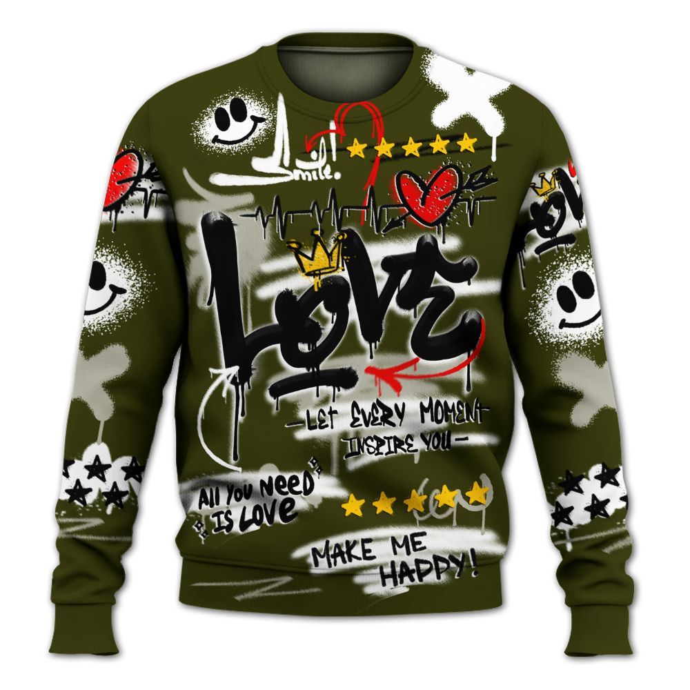 Dunkare Dunk Low Pale Ivory Cargo Khaki Shirt, Happy Love Beats Graffiti Streetwear All Over Print Unisex Sweatshirt