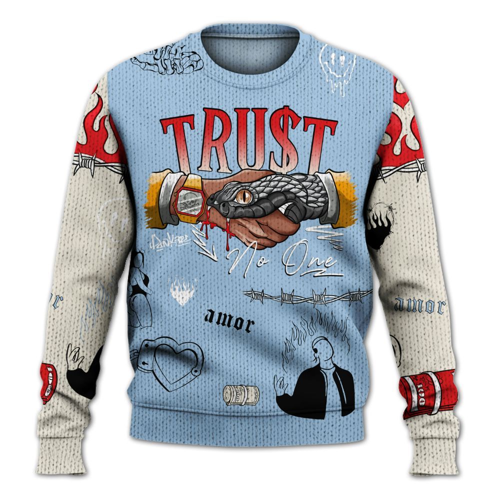 Sweater To Match Retro High OG Pale Ivory Psychic Blue 1s - Snake Trust No One Graphic