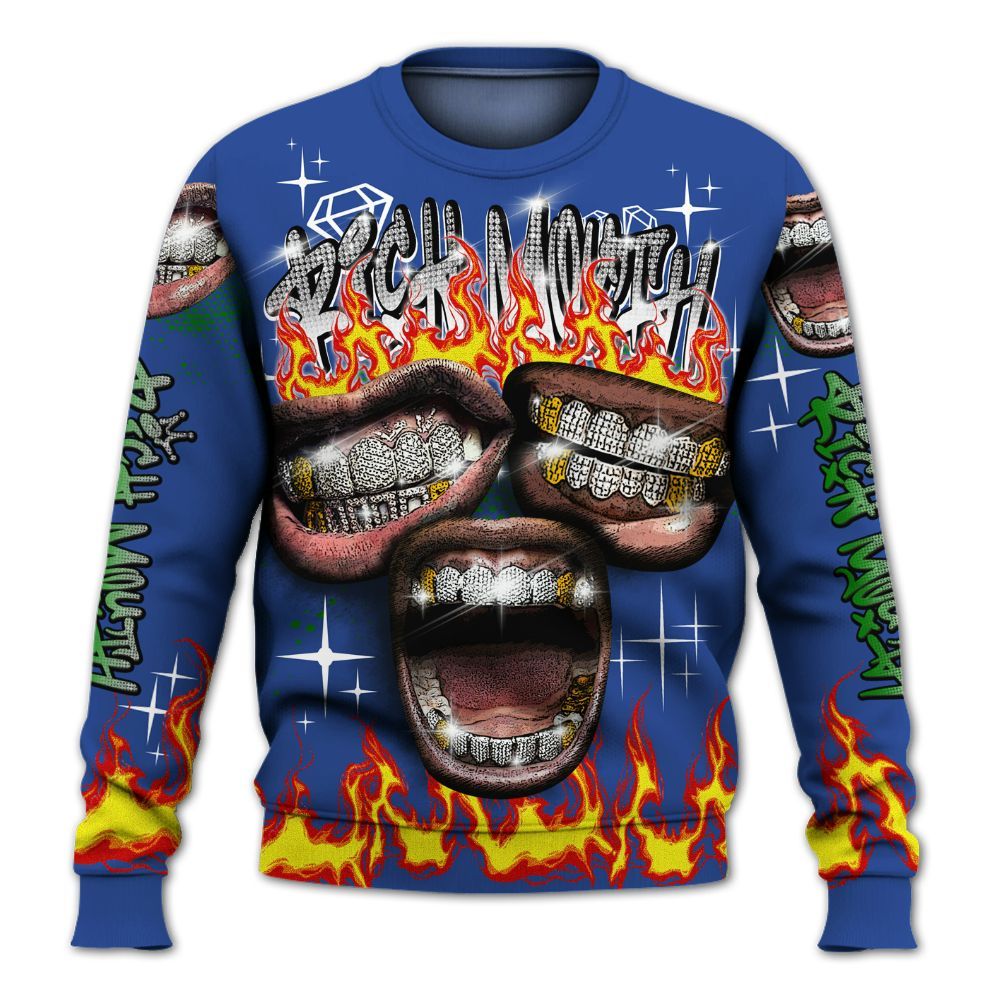 Sweatshirt To Match Retro Hyper Royal 13s - Rich Mouth Fire Rap Retro 90s All Over Print