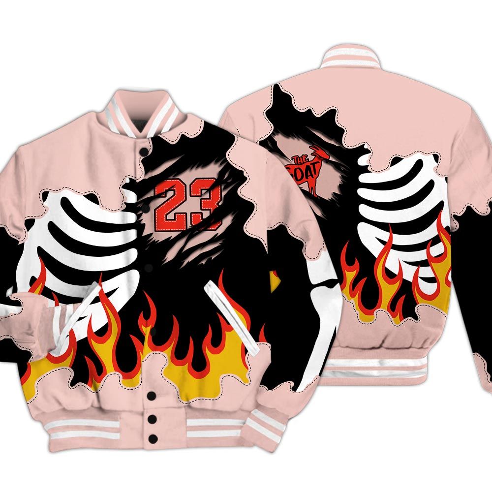 Varsity Jacket To Match Low Legend Pink 11s - Burning Skeleton 23 G.O.A.T Baseball Varsity Jacket Outfit
