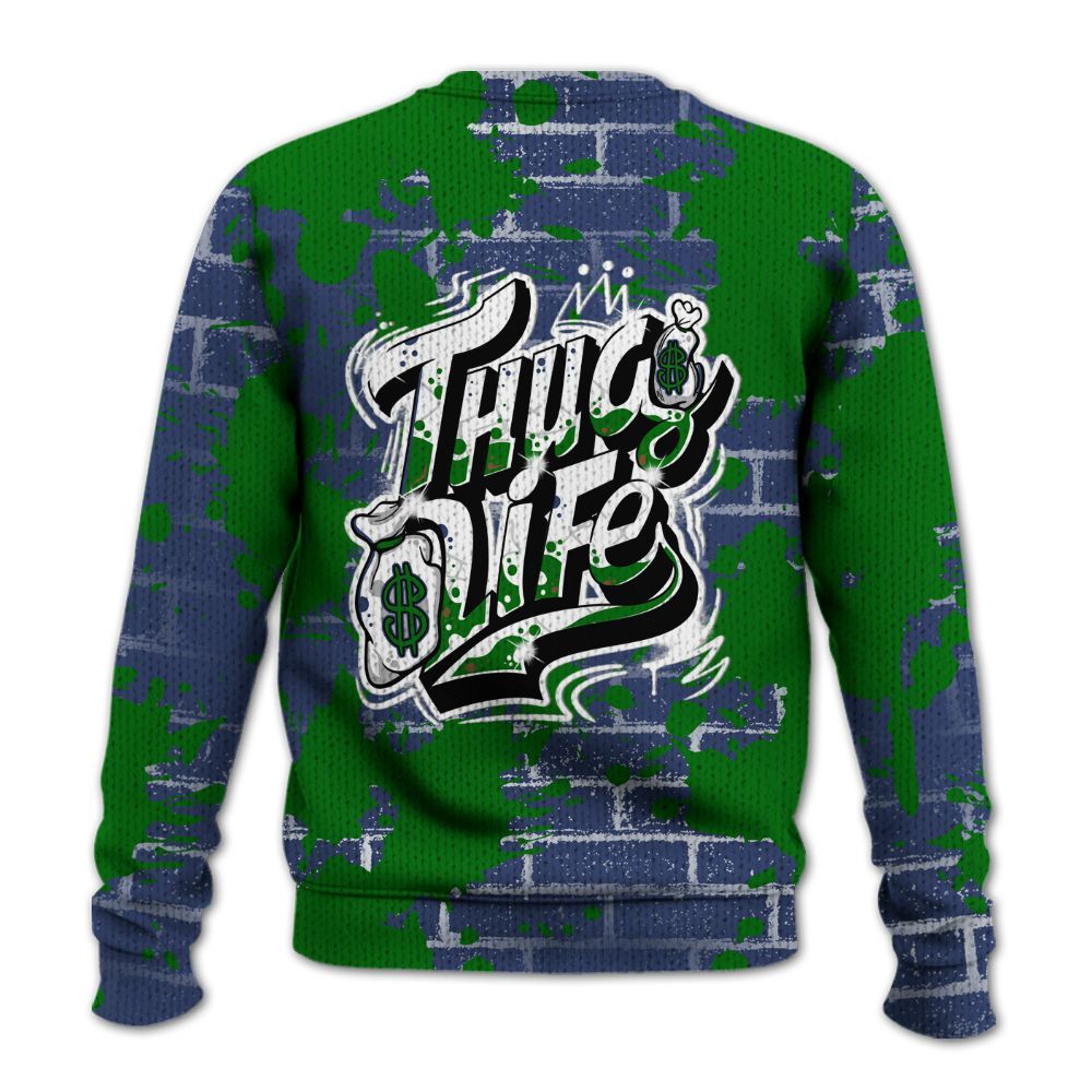 Knitted Sweater To Match Midnight Navy 13s - Free Thug Living Graphic Brick Art