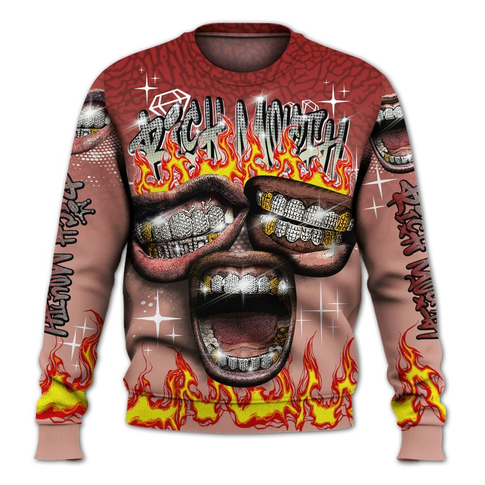 Sweatshirt To Match Valentines Day 3s - Rich Mouth Fire Rap Retro 90s All Over Print