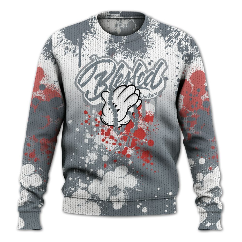 Knitted Sweater To Match Wolf Grey 13s - God Blessed Ink Drip