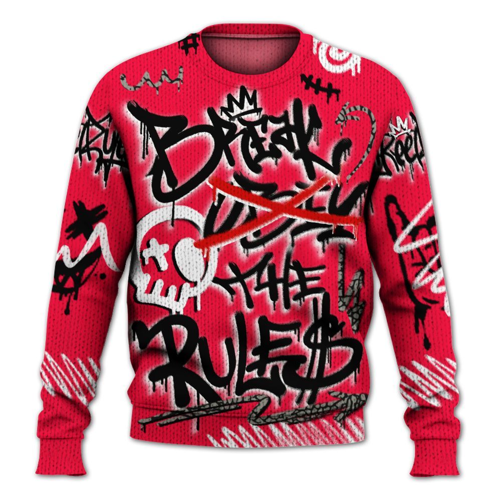 Knitted Sweater To Match Retro Fire Red 3s - Break Rules Streetwear