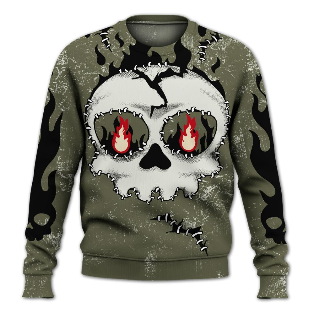 Sweatshirt To Match Travis Scott Low OG Medium Olive 1s - Cracked Skull Stitches All Over Print