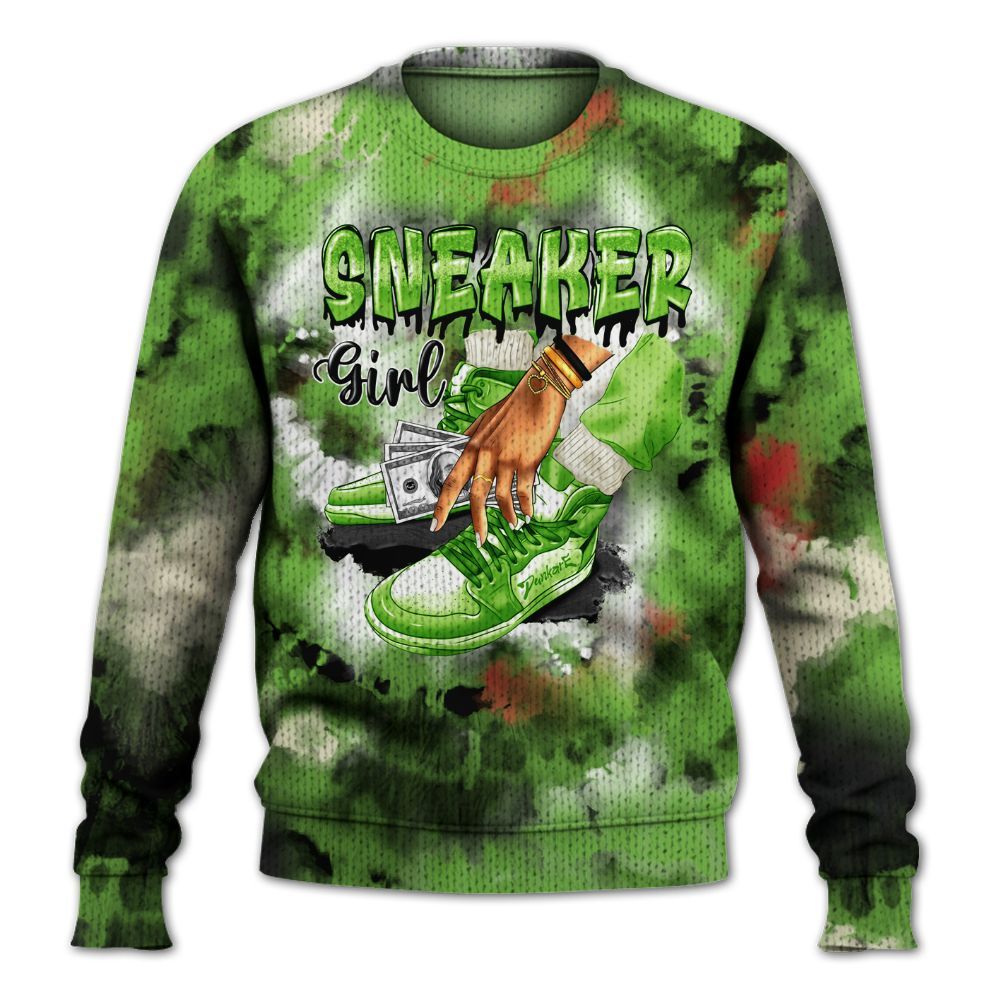 Knitted Sweater To Match Air Max Waffle SP Action Green - SNEAKER Girl Money Drip Tie Dye
