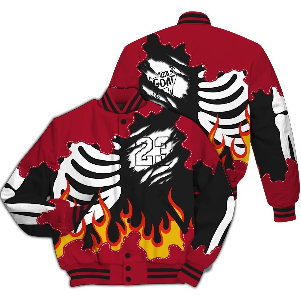 Varsity Jacket To Match High OG Black Toe Reimagined 1s - Burning Skeleton 23 G.O.A.T All Over Print