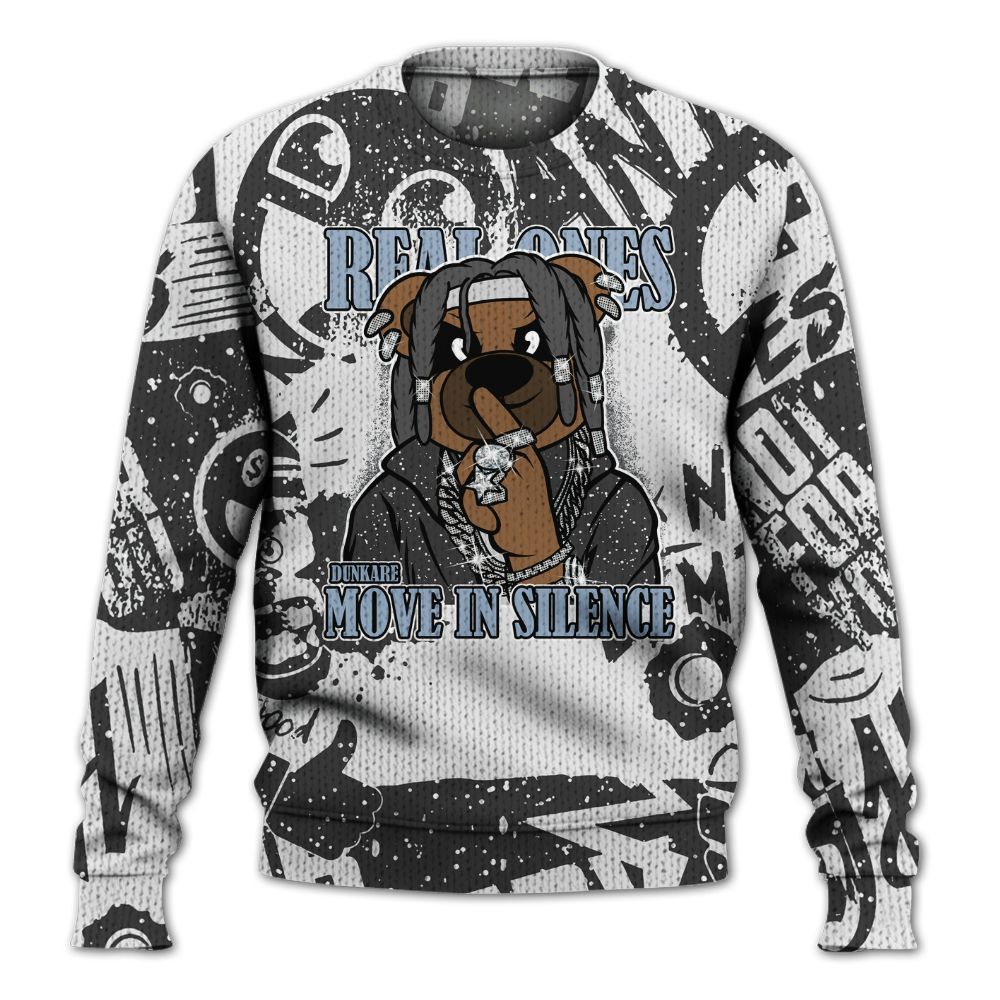 Knitted Sweater To Match Reverse Black White 6s - Silent Achievers Bear Monogram Graffiti