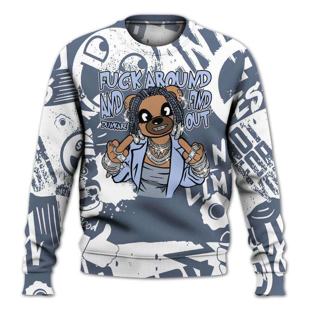 Sweatshirt To Match Low Diffused Blue 11s - F#ck Around Bear Bear Monogram Graffiti All Over Print