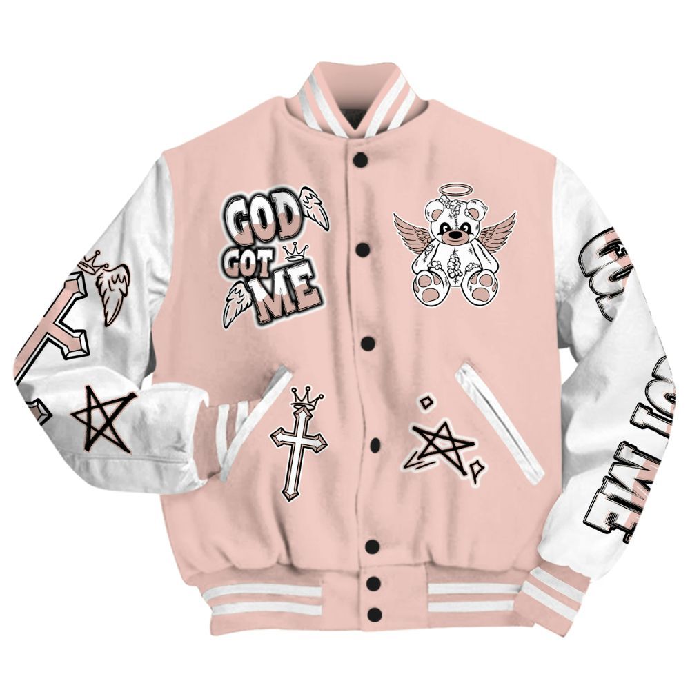 Varsity Jacket To Match Low Legend Pink 11s - Gods Guides Me Bear All Over Print