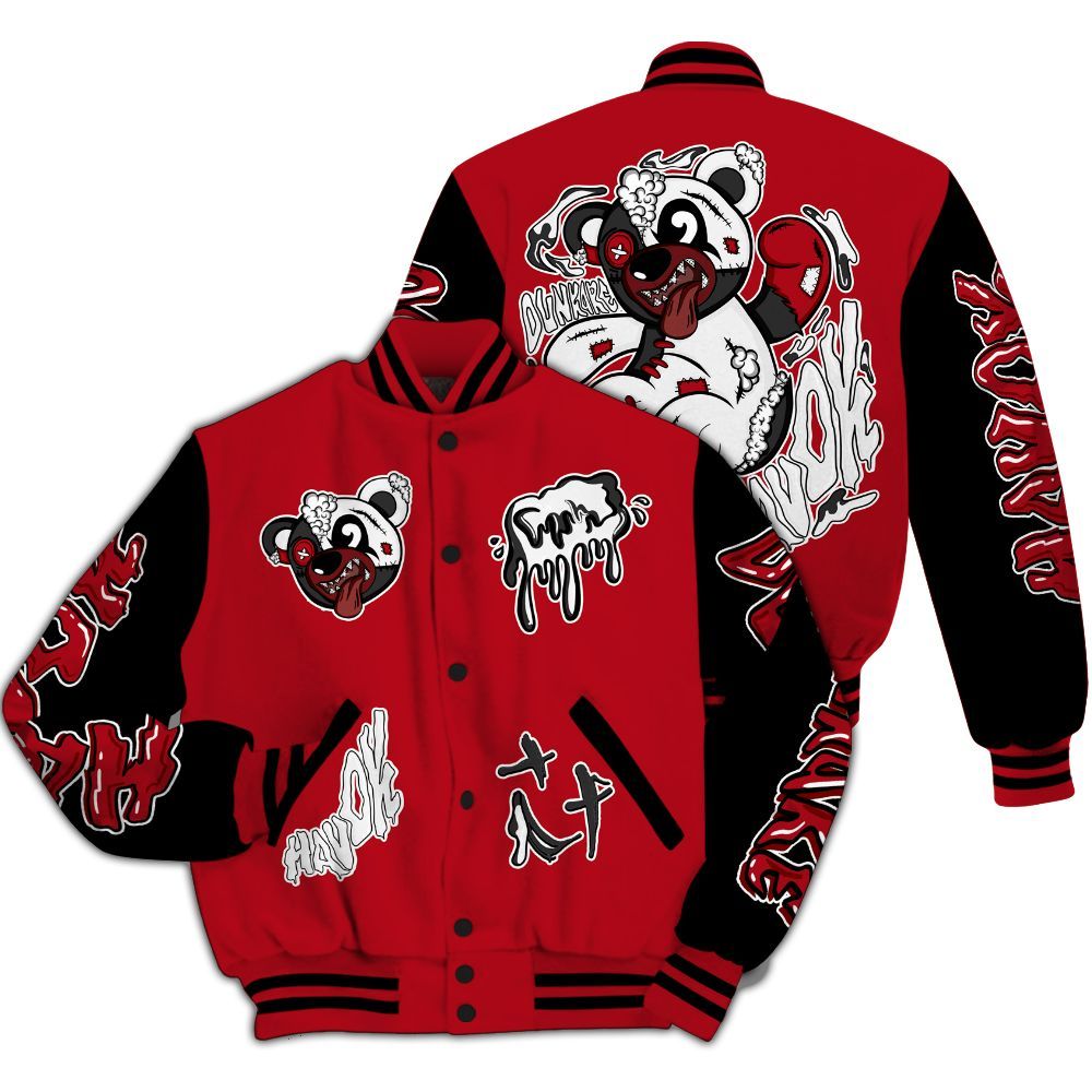 Varsity Jacket To Match Bred Velvet 11s - Havok Bear All Over Print