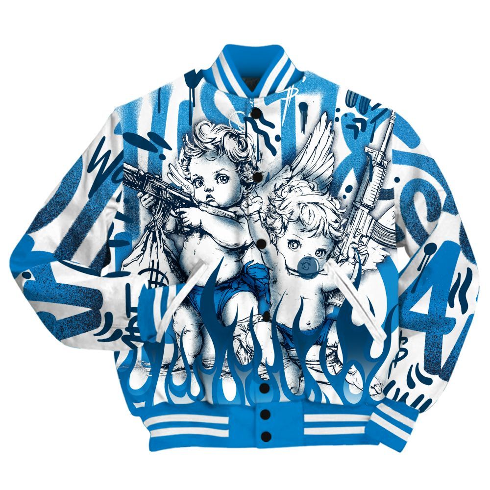 Varsity Jacket To Match Industrial Blue 4s Shirt, Angel Hustle Hard Military Blue 4s All Over Print