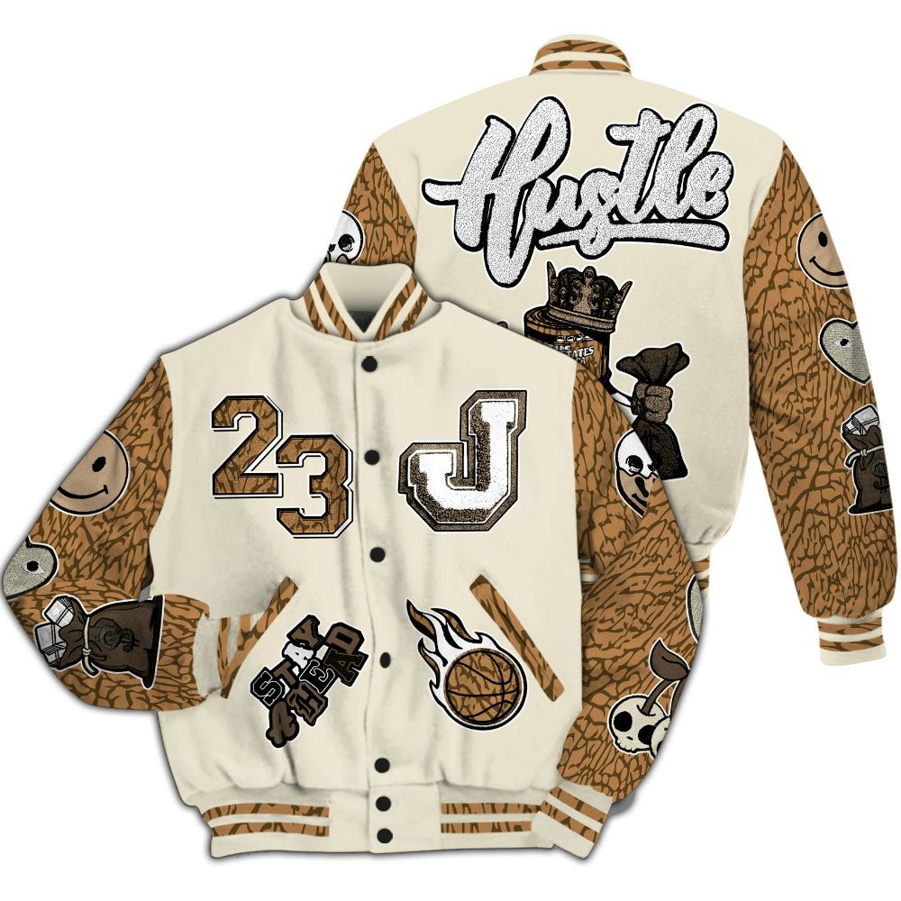 Varsity Jacket To Match Orewood Brown 3s - Hustles Money Number 23 All Over Print