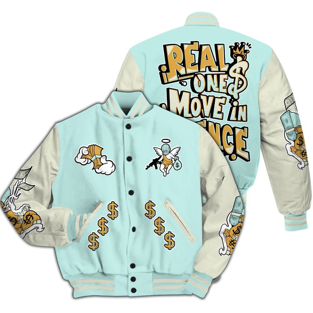 Varsity Jacket To Match Pure Platinum 4s - Ones Move In Silence Graphic All Over Print