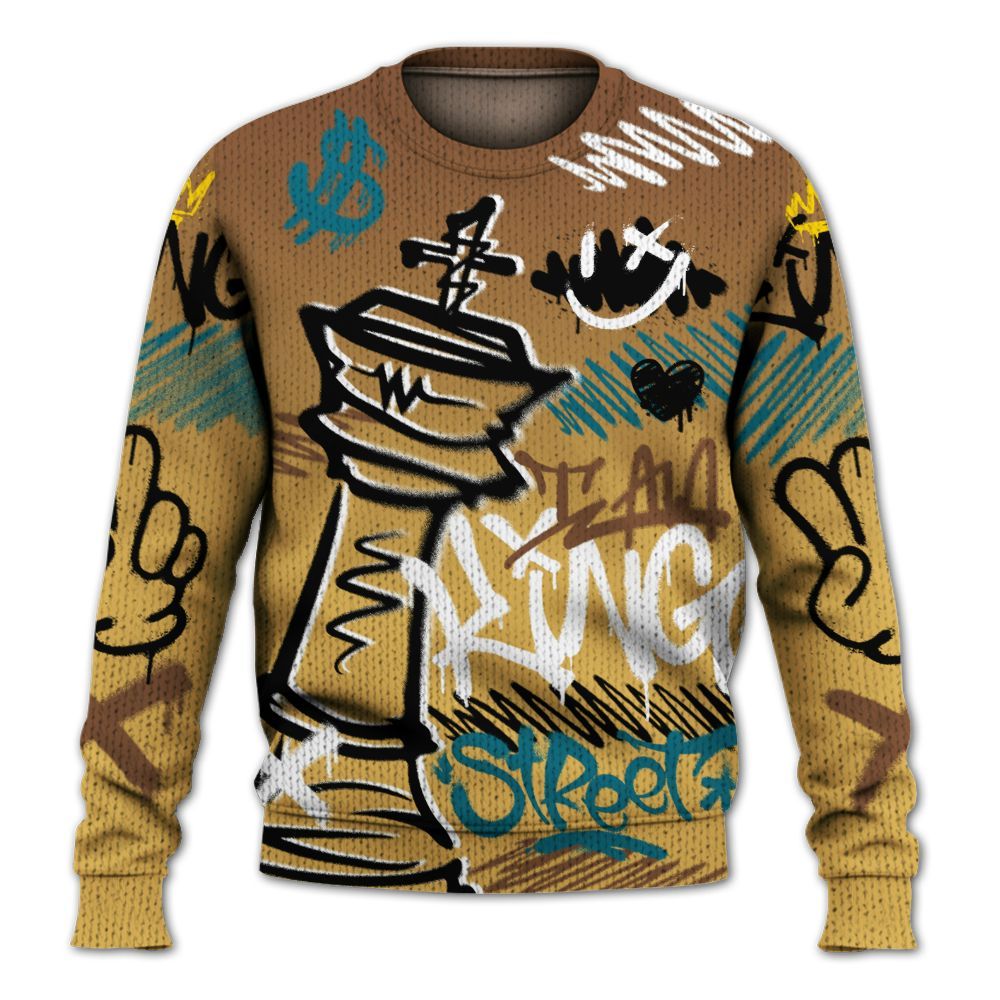 Knitted Sweater To Match Retro Cacao Wow 4s - Street King Chess Streetwear