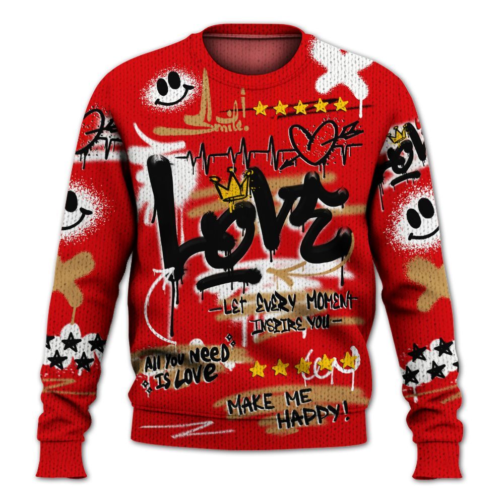 Knitted Sweater To Match Kobe 5 Red Year Of The Mamba - Happy Love Beats Graffiti Streetwear