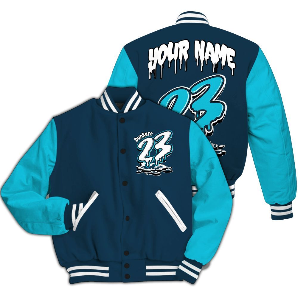 Varsity Jacket To Match Air Navy Baltic Blue - Custom Name 23 Drip All Over Print