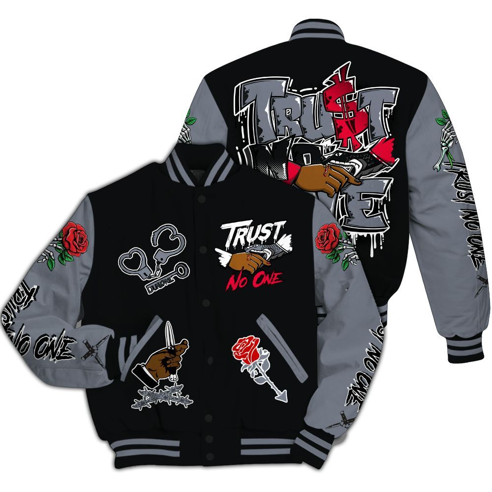 Varsity Jacket To Match Mid Black Metallic 1s - Trust No One Dripping All Over Print