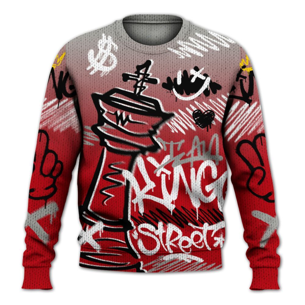 Knitted Sweater To Match Air Griffey Max Gray Reds 1s - Street King Chess Streetwear