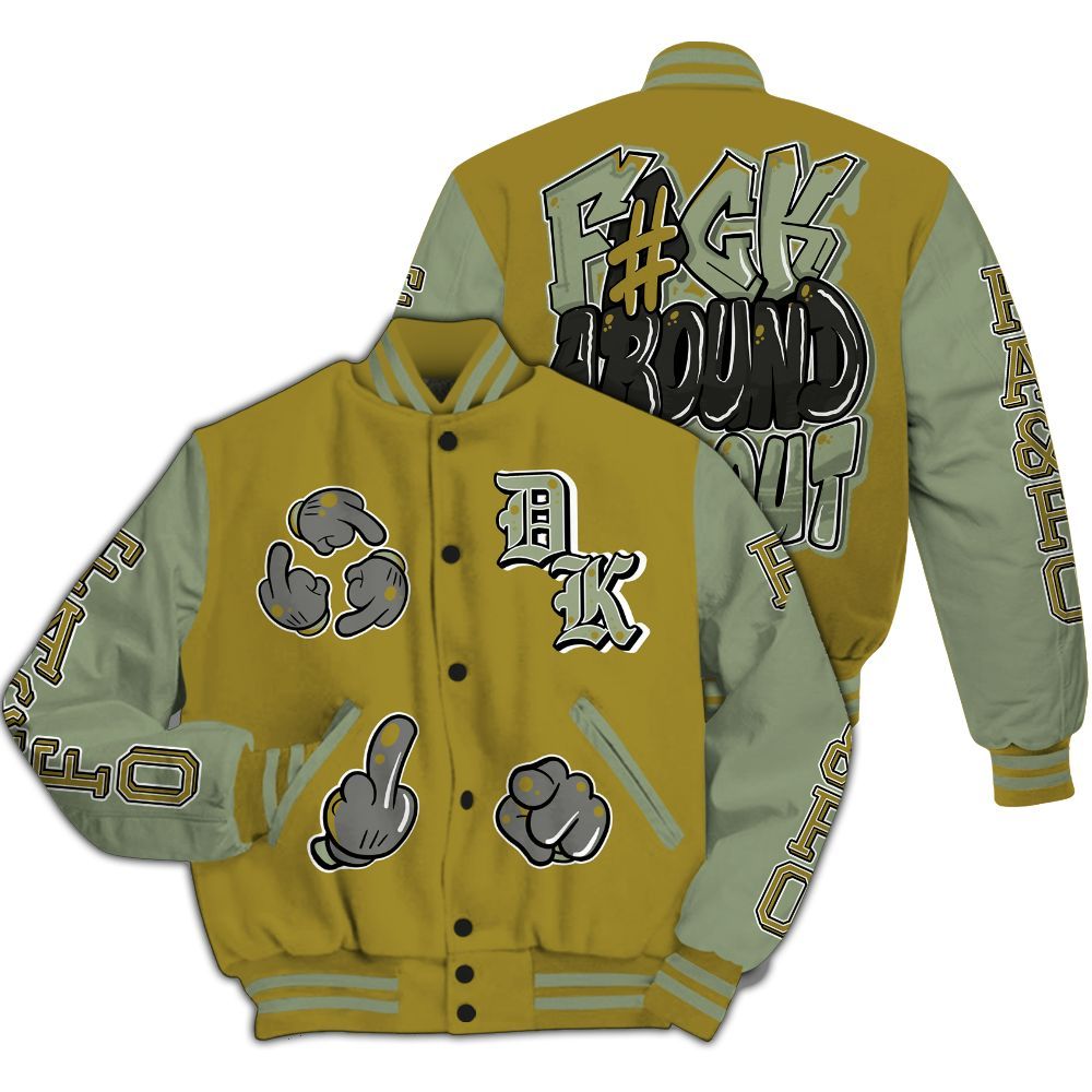 Varsity Jacket To Match Air Flightposite Metallic Gold - F Around Find Out Graphic All Over Print
