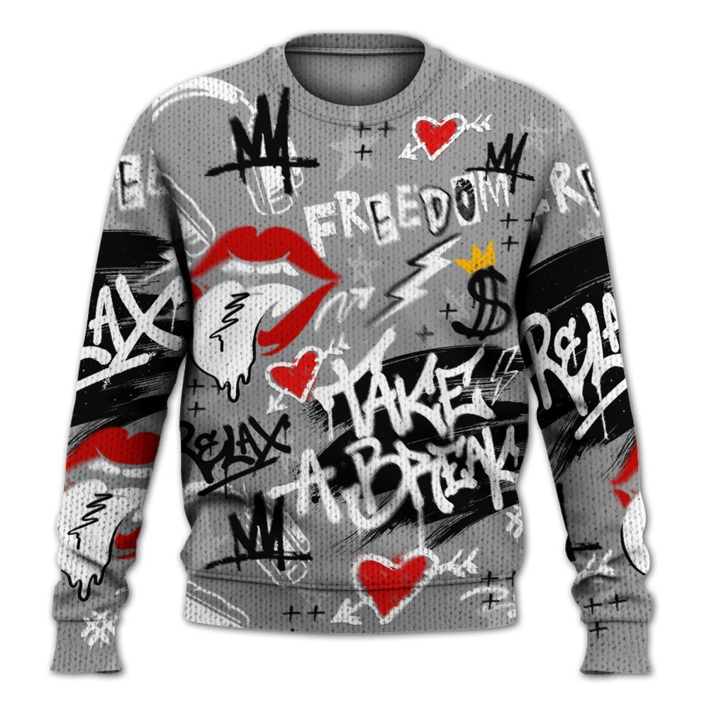 Knitted Sweater To Match Retro Stealth 12s - Take Break Freedom Graffiti Streetwear