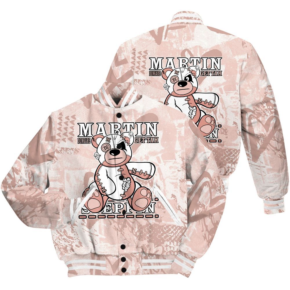 Varsity Jacket To Match Low Legend Pink 11s Shirt - Tah Steppin Bear Heart Grunge All Over Print