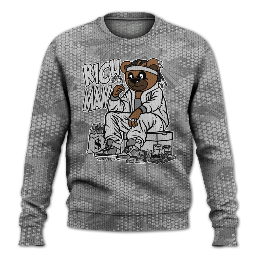 Knitted Sweater To Match Black Wolf Grey 12s - Rich Man Bear Banknotes Art