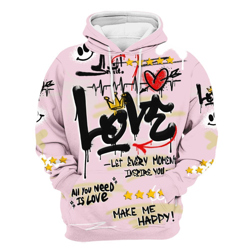 Hoodie To Match Denim Iced Carmine 4s - Happy Love Beats Graffiti Streetwear All Over Print