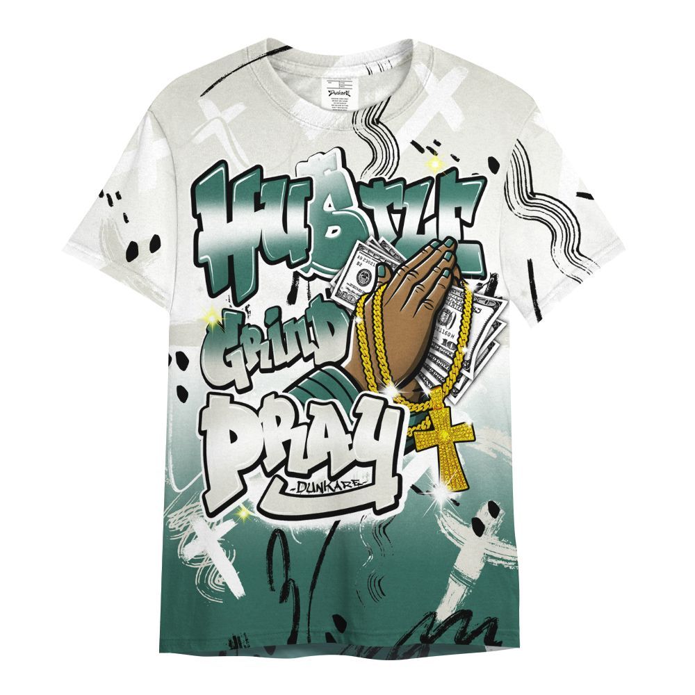 Shirt To Match RM Oxidized Green 4s - Money Hustle Grind Pray All Over Print