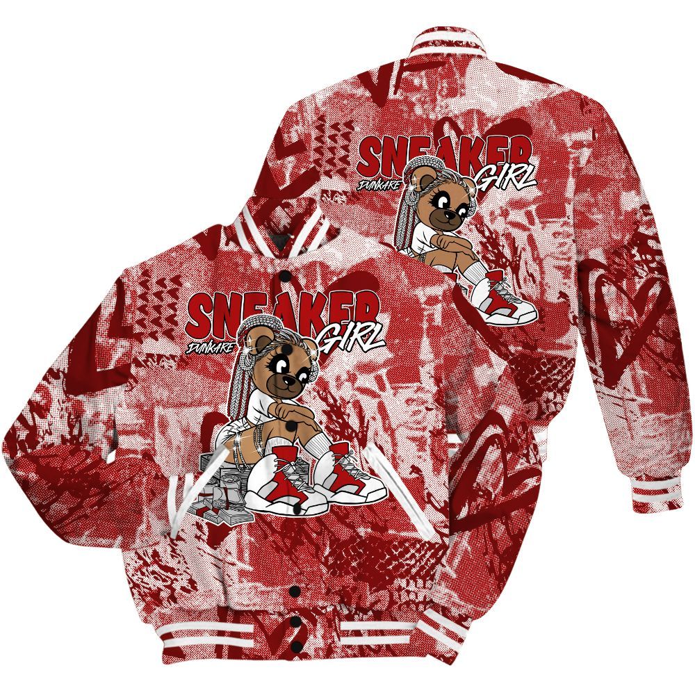 Varsity Jacket To Match Red Taxi 12s Shirt - Sneaker Girl Bear Heart Grunge All Over Print