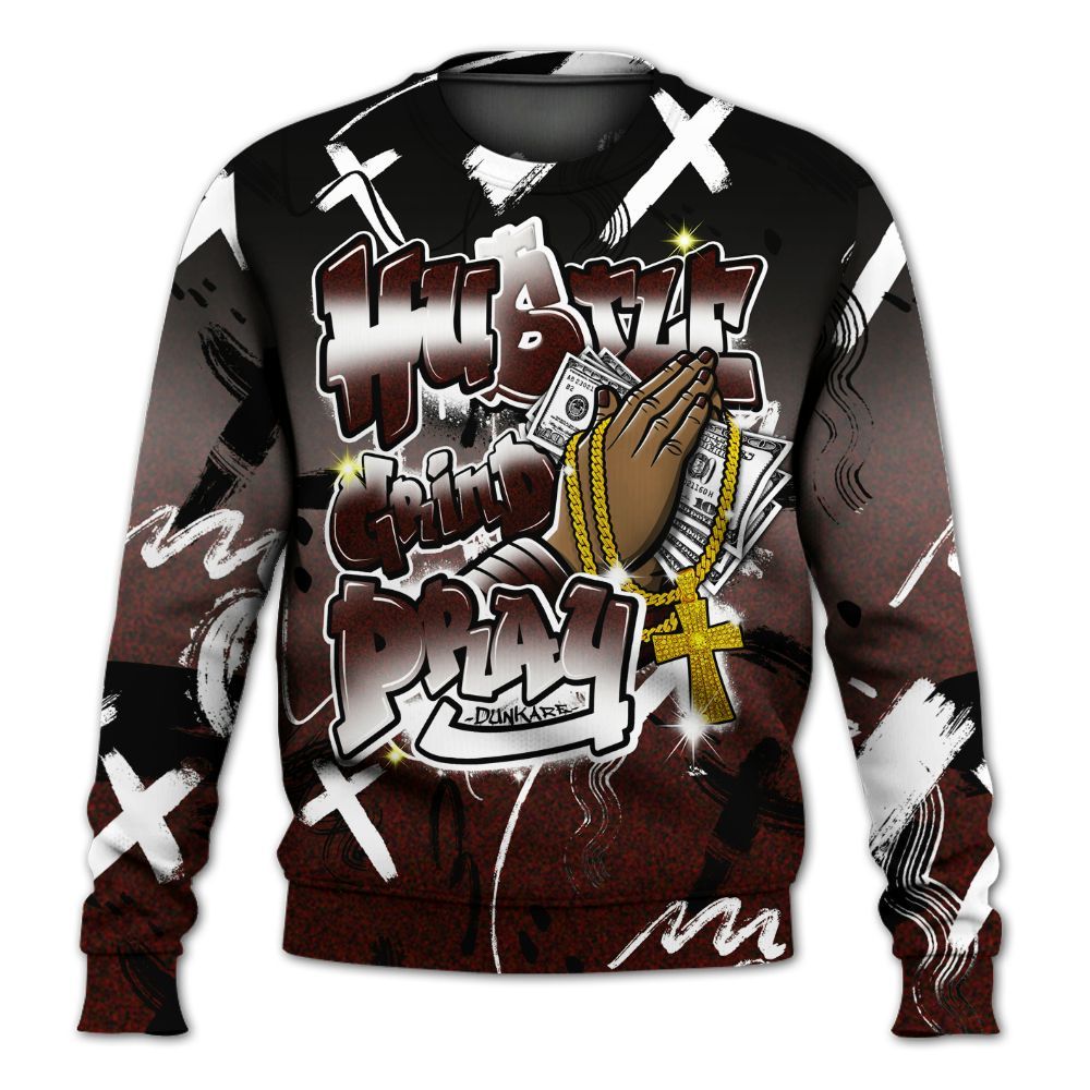 Sweatshirt To Match Air Force 1 Low Halloween Skull 2024 - Money Hustle Grind Pray All Over Print