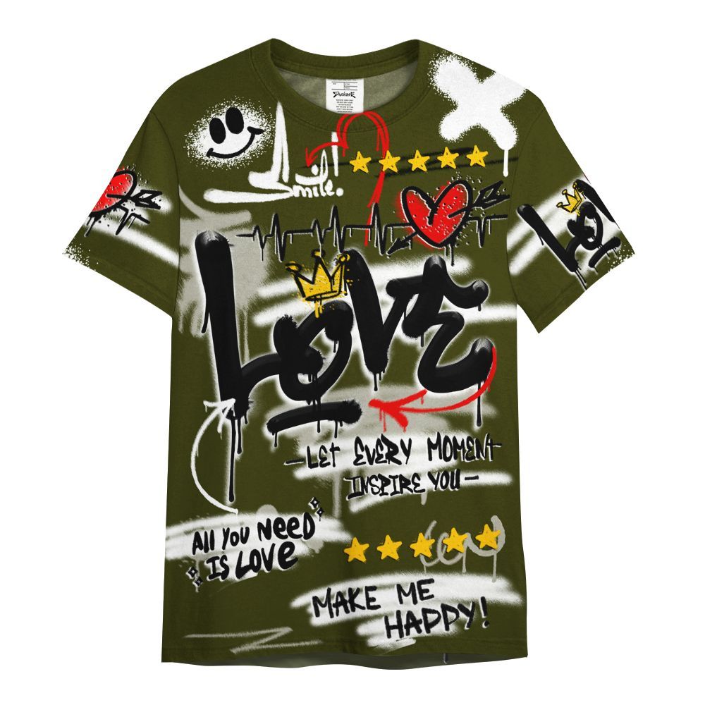 Shirt To Match Dunk Low Pale Ivory Cargo Khaki - Happy Love Beats Graffiti Streetwear All Over Print