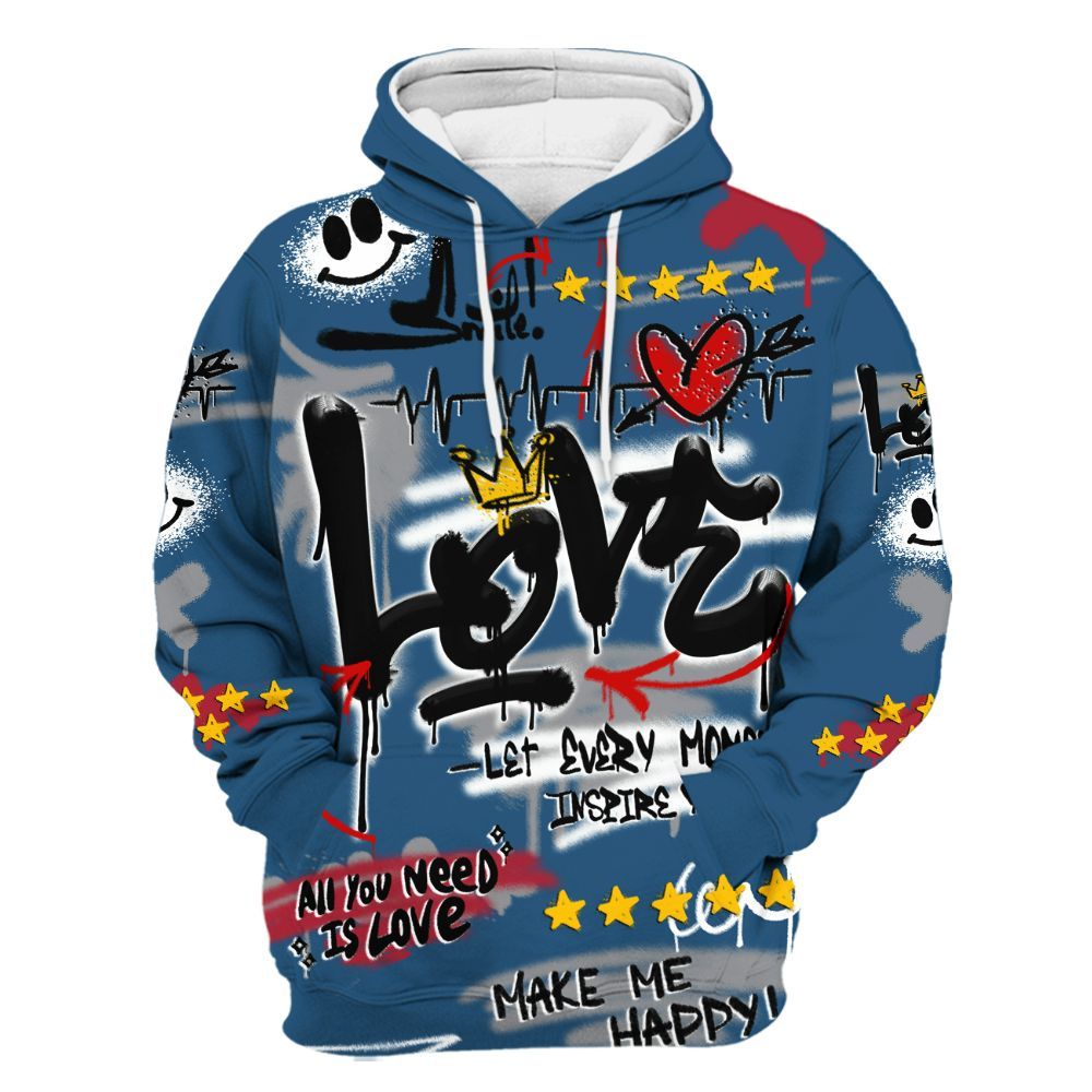 Hoodie To Match Rare Air 3s - Happy Love Beats Graffiti Streetwear All Over Print