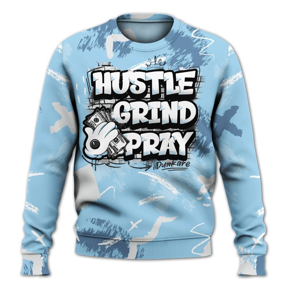 Sweatshirt To Match Legend Blue 11s - Hustle Grind Pray Retro All Over Print
