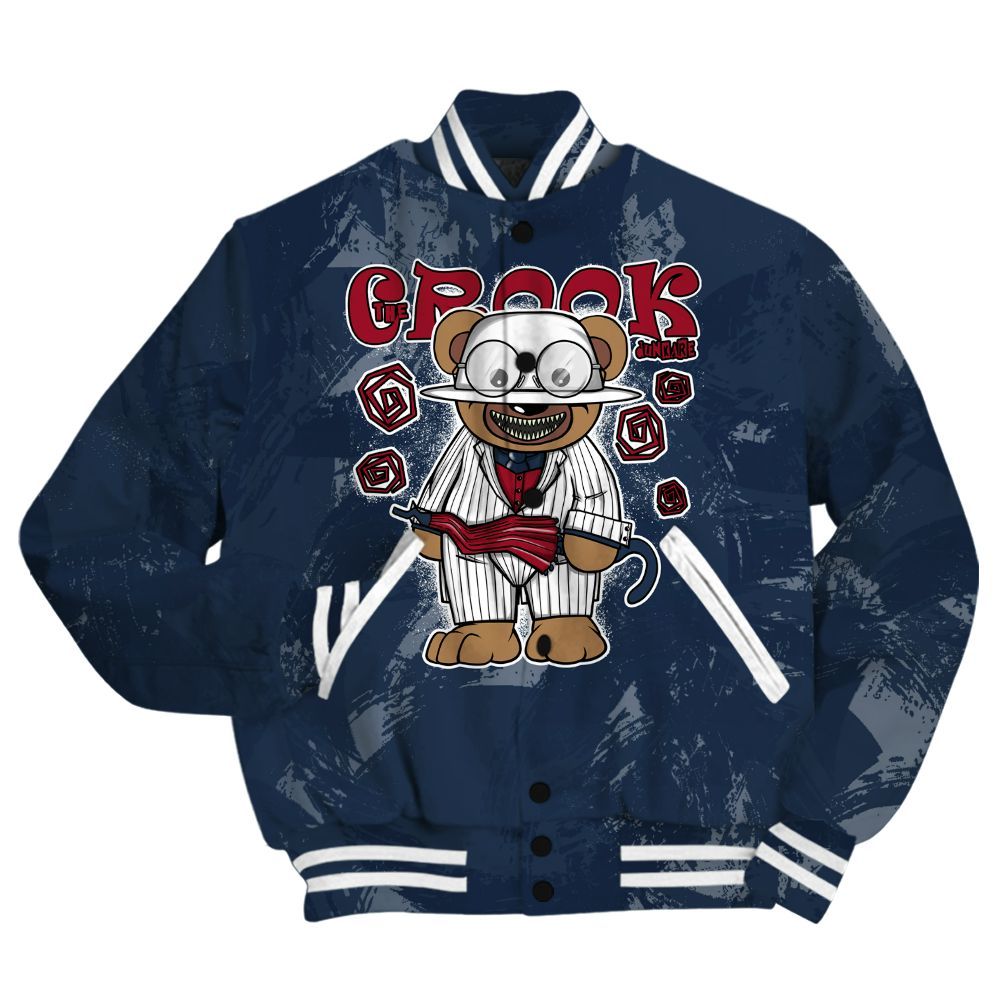 Varsity Jacket To Match White Midnight Navy 6s Shirt - Swindler Bear Circle Slpash All Over Print
