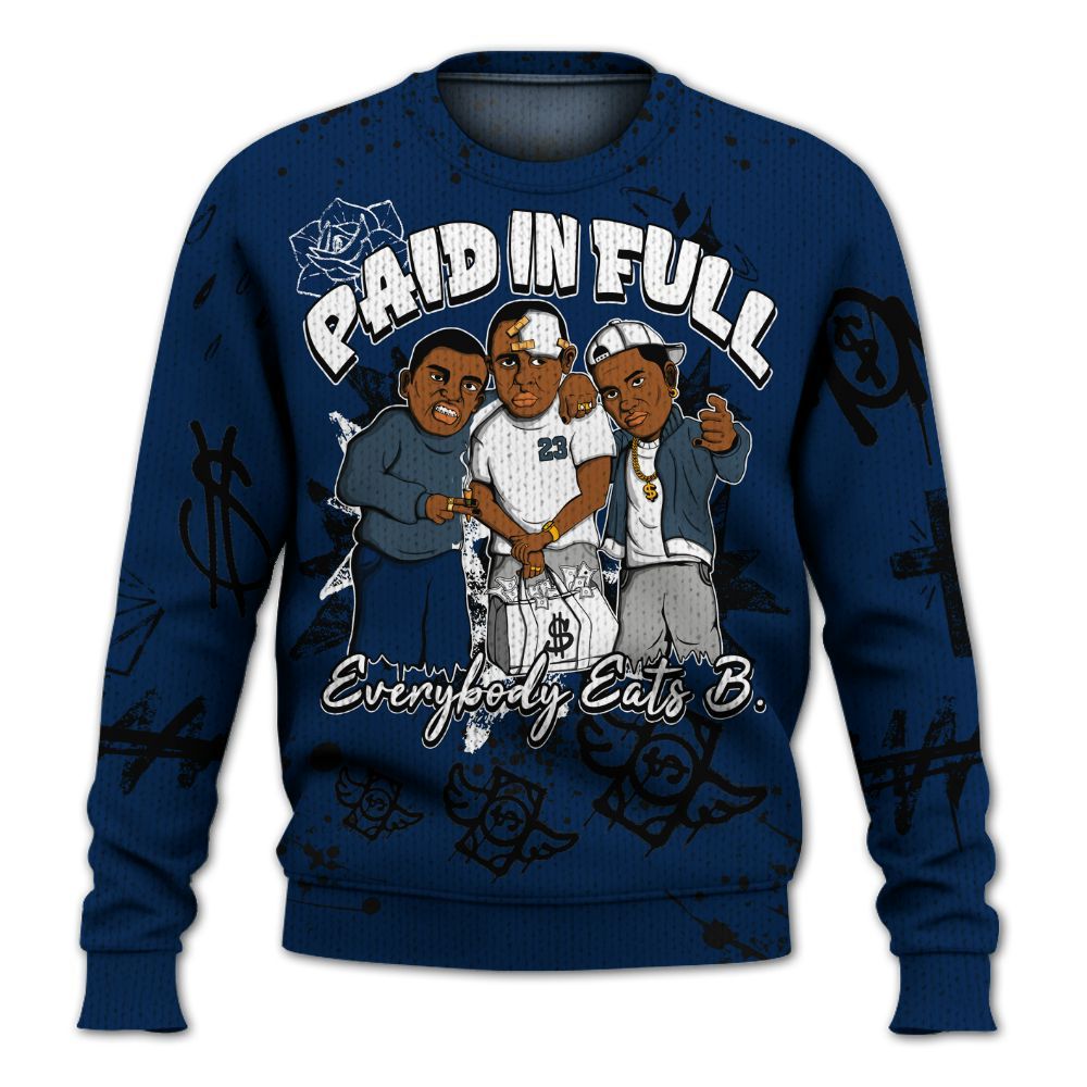 Knitted Sweater To Match SB White Navy 4s - Everybody Paid In Full Crayon