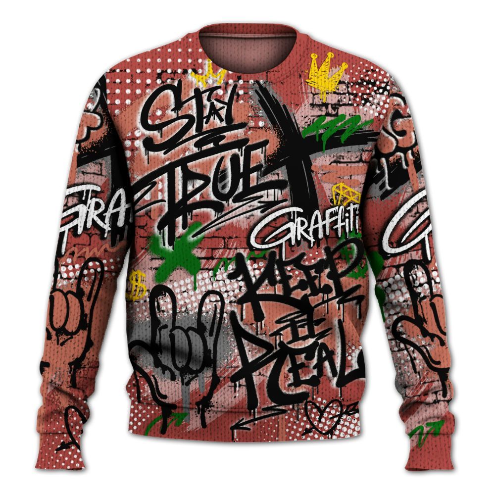 Knitted Sweater To Match Dune Red 13s - True It Real Graffiti Streetwear