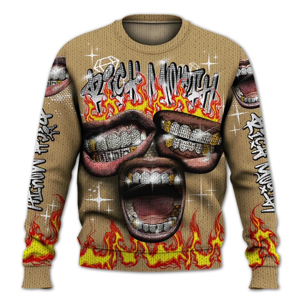 Knitted Sweater To Match High OG Black Metallic Gold 1s - Rich Mouth Fire Rap Retro 90s