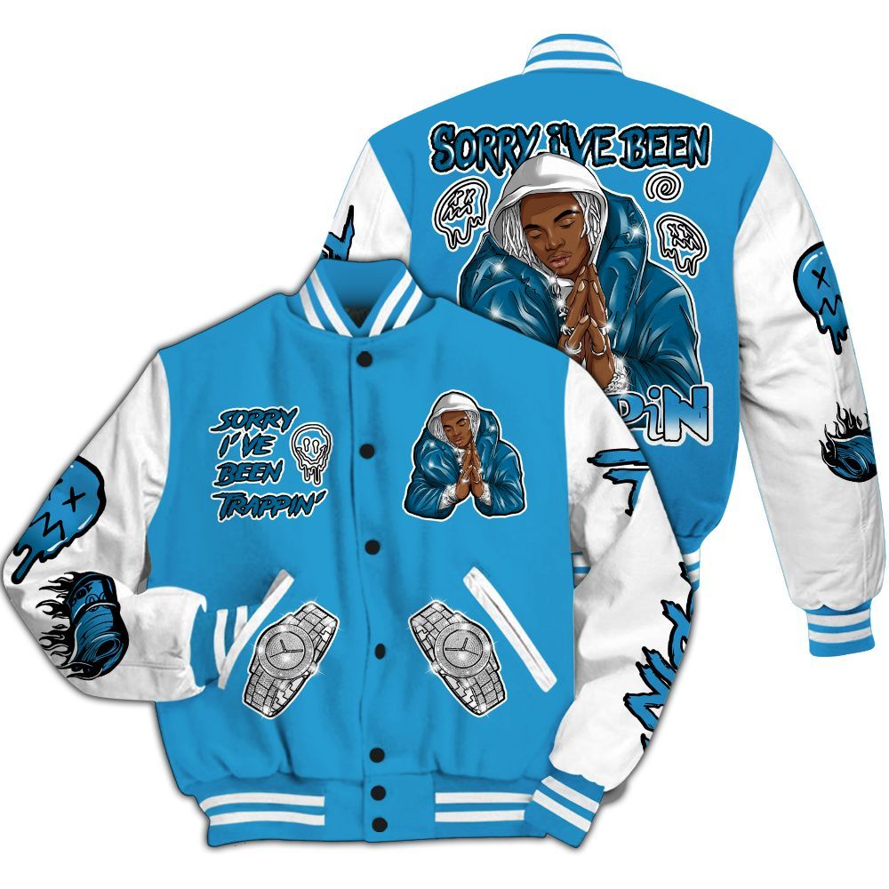 Varsity Jacket To Match Powder Blue 9s - Trappin' Unique All Over Print