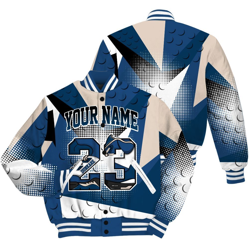 Varsity Jacket To Match High OG Midnight Navy 1s Shirt, Poly Custom Name Number 23 5s All Over Print