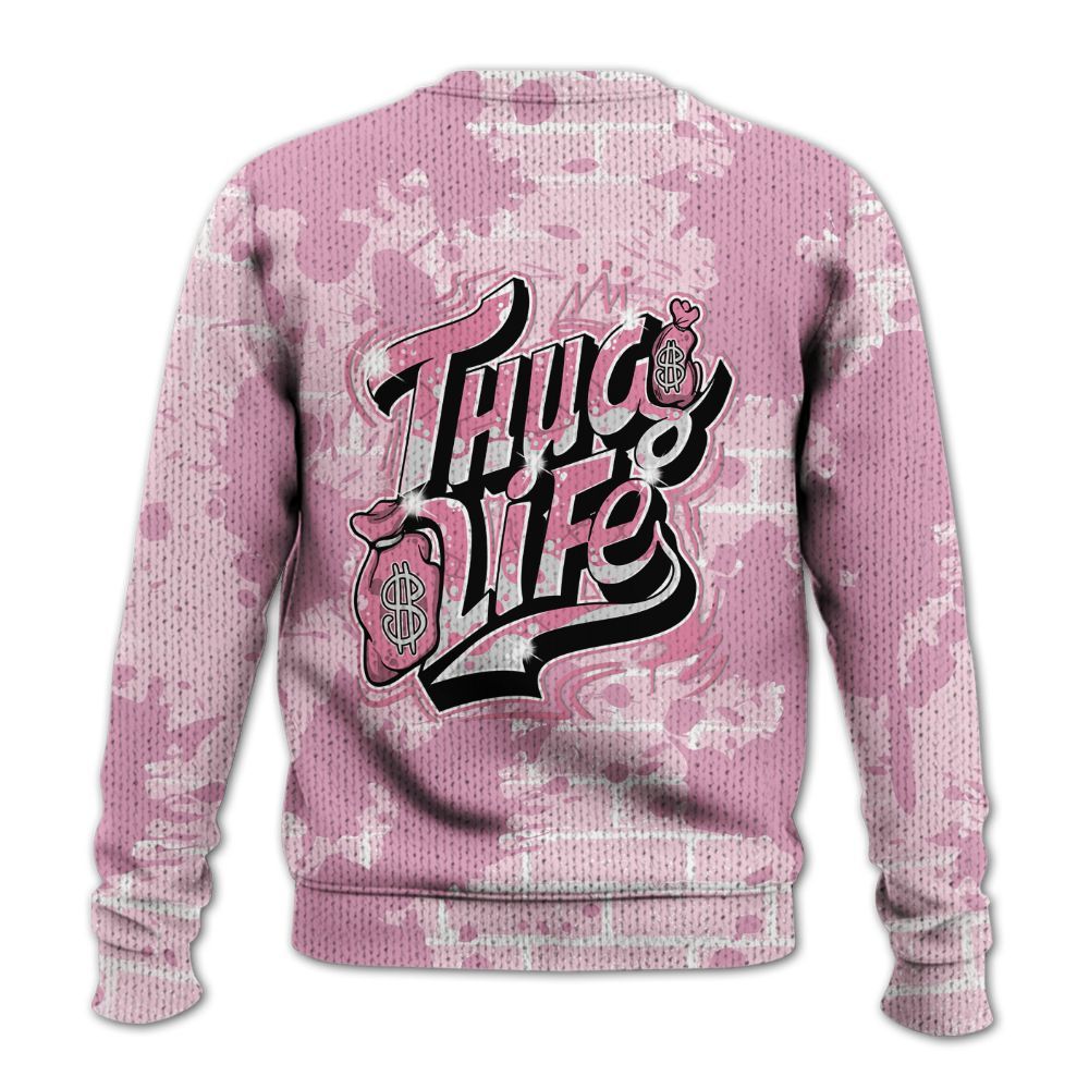 Knitted Sweater To Match Orchid 4s - Free Thug Living Graphic Brick Art