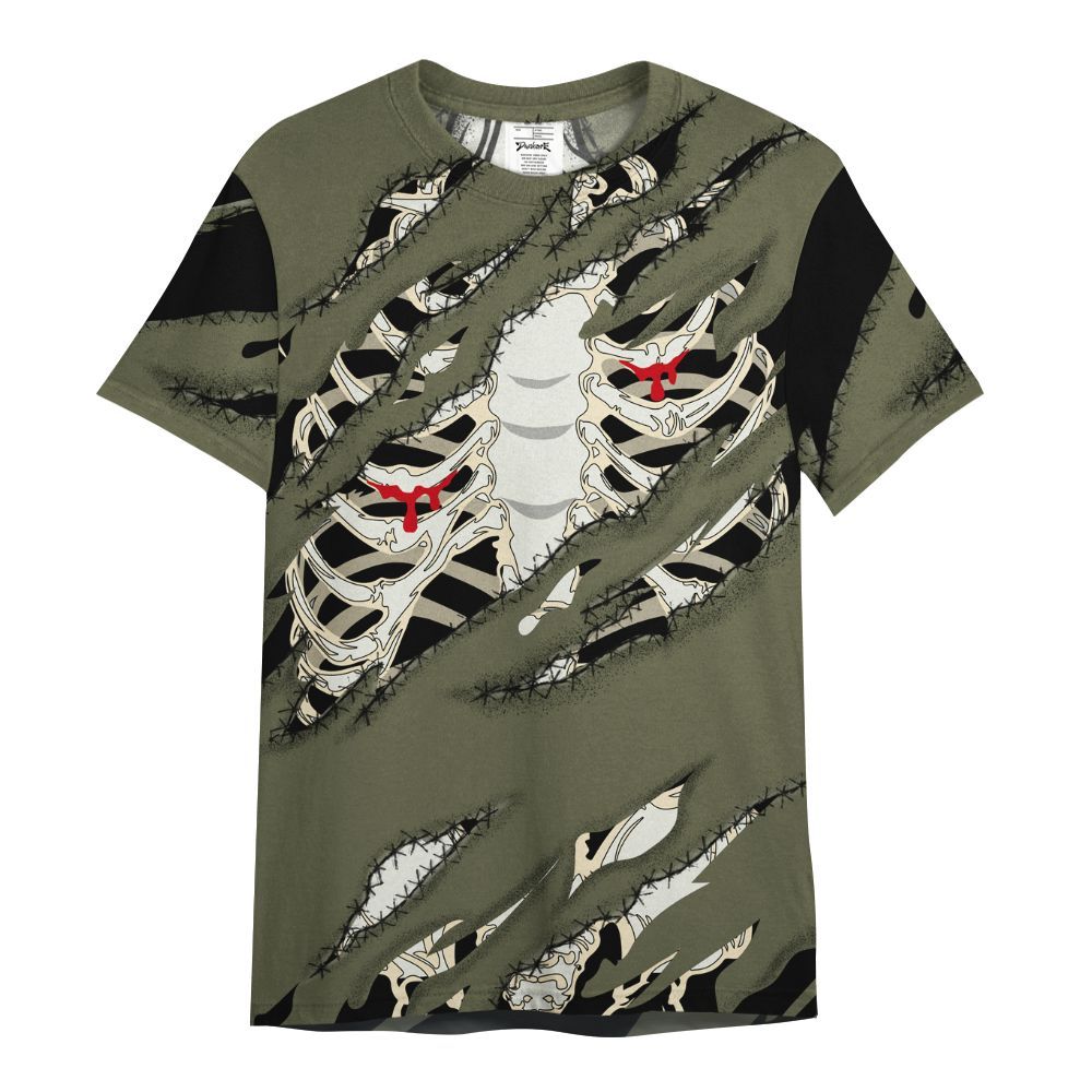 Shirt To Match Travis Scott Low OG Medium Olive 1s - GOT 'EM Skeleton Scratch All Over Print